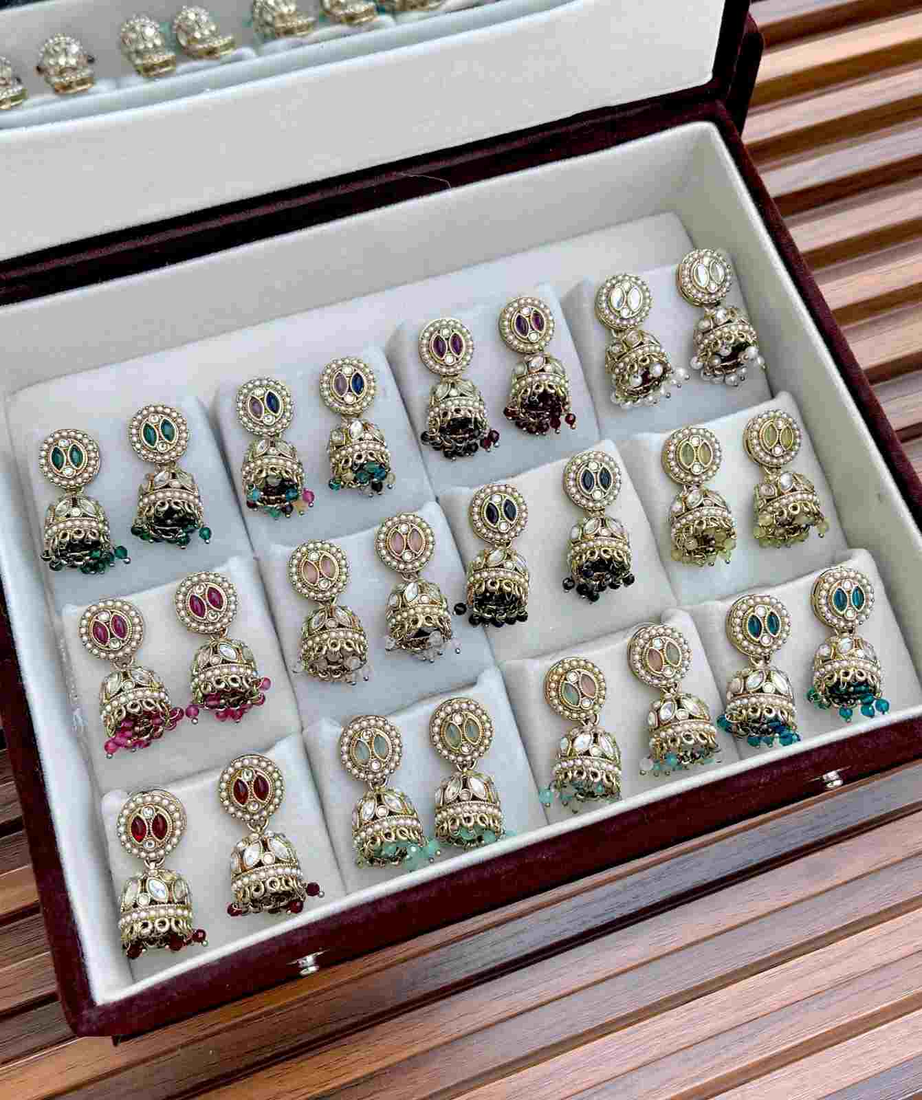 Beautiful Exclusive Quality 12 Pairs Different Colour Small Jhumka Mirror Box….